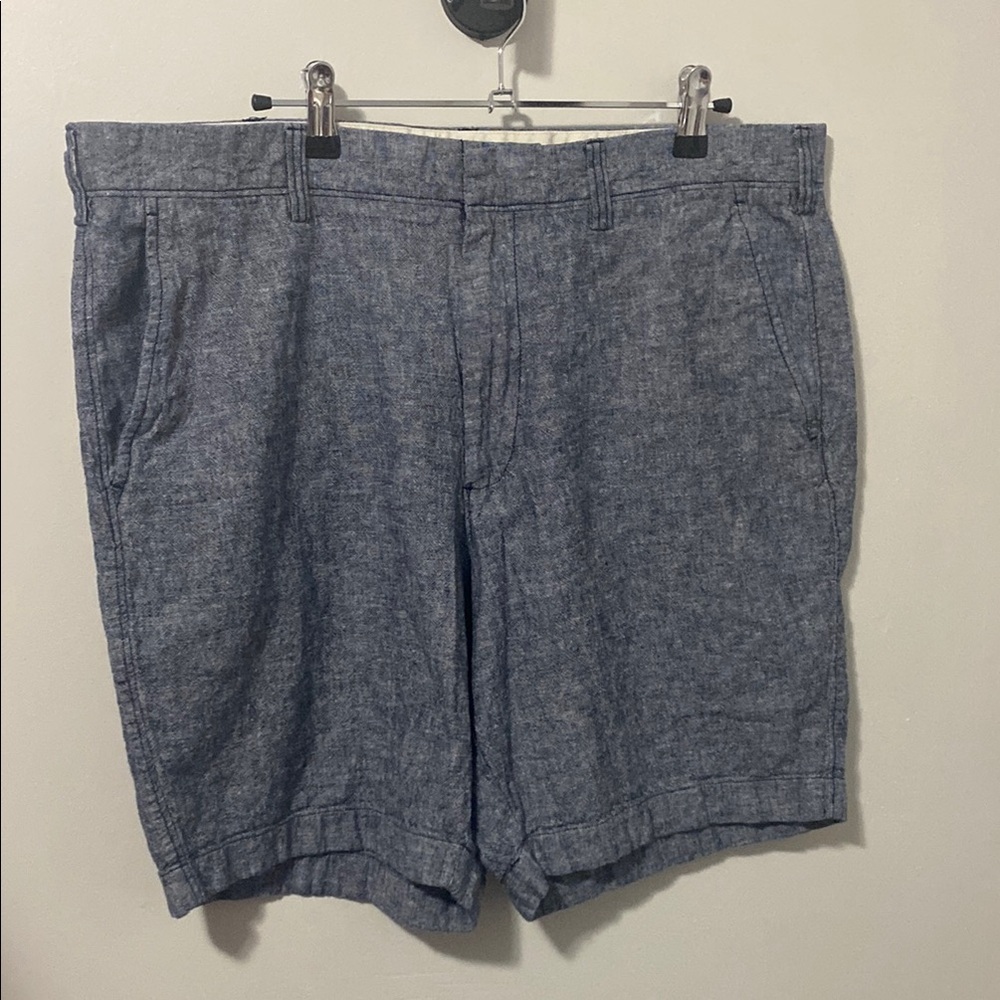 J. Crew Blue Flat Front Shorts Linen & Cotton Blend